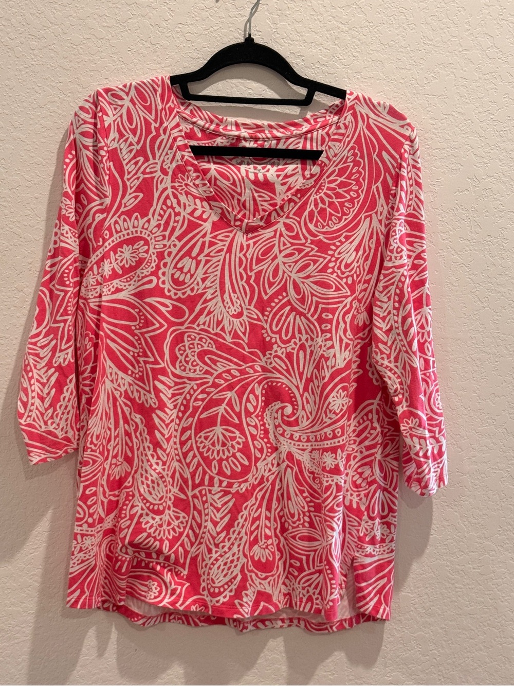 Soft Surroundings Coral-Pink Paisley V-Neck Blouse